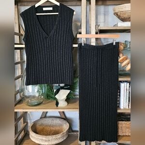 Free People Beach Veda Sweater Set Black Size S Cotton Linen Skirt + Top